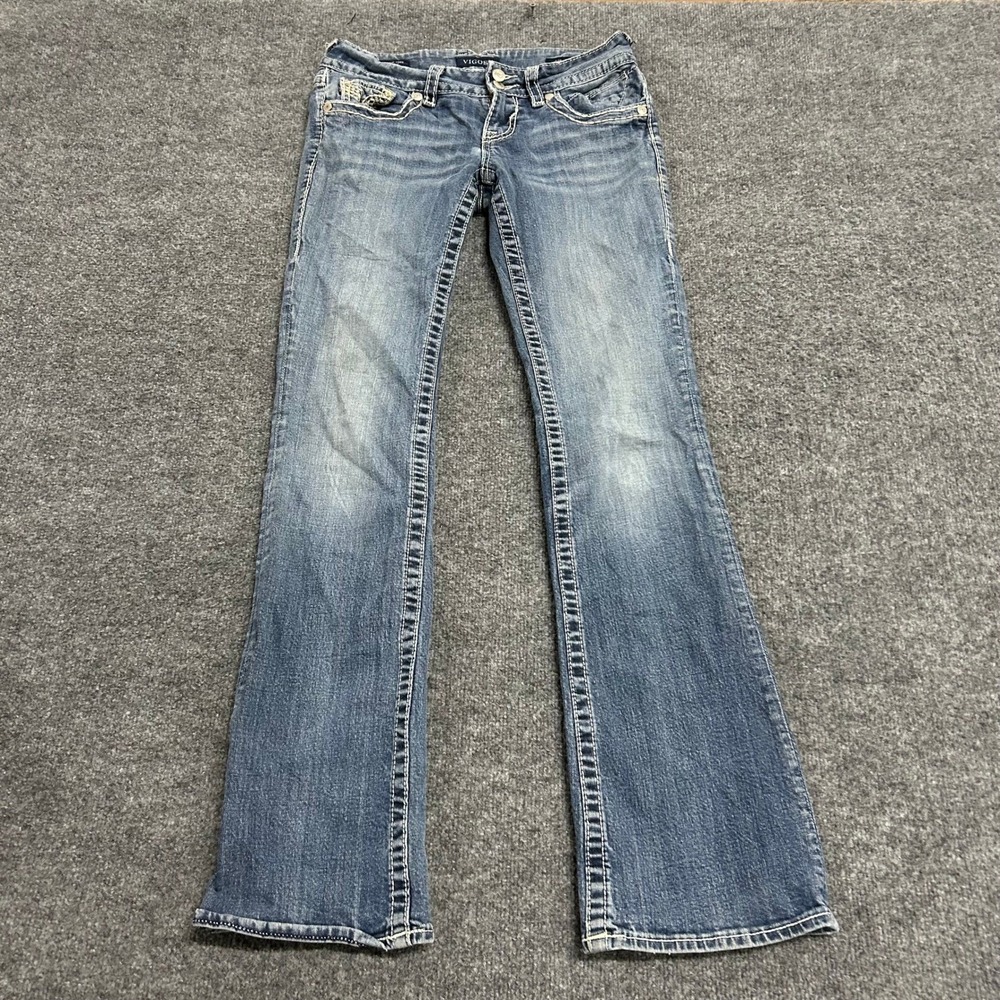 Vigoss Jeans Womens Size 5 Blue Bootcut Heavy Stitch Embellished Low Rise Y2K